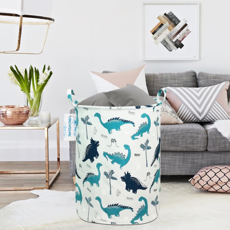 LANGYASHAN Laundry Basket Canvas Fabric Collapsible Organizer Basket for Storage Bin Toy Bins Gift Baskets Bedroom Clothes Children Nursery Hamper (Full dinosaur) - Image 5